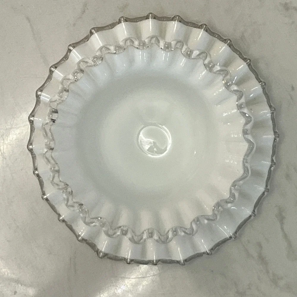 Fenton Silver Crest Bowl Ruffled Edge Mayonnaise‎ Bowl Underplate Milk Glass Vtg
